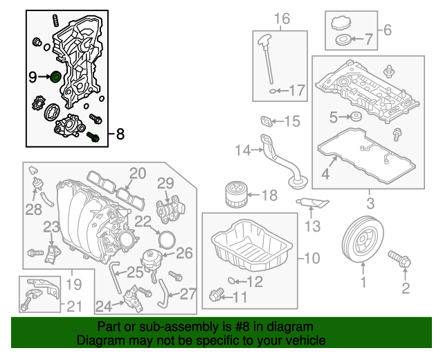 Genuine Timing Chain Cover 213502E021 for Hyundai Elantra Kia Soul 2011 - 2014
