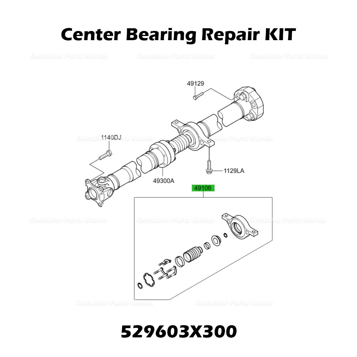 Genuine Center Bearing Repair KIT 495751U000 for Hyundai Santa Fe Kia Sorento