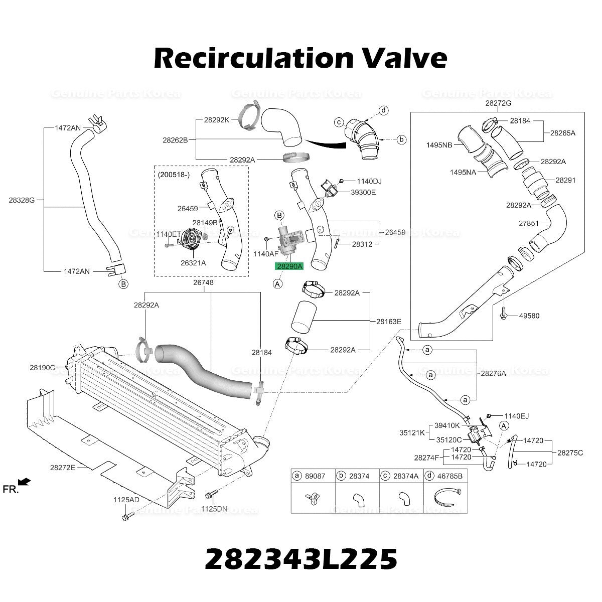 Genuine Recirculation Valve 282343L225 for Hyundai Elantra Kona Kia Forte Soul