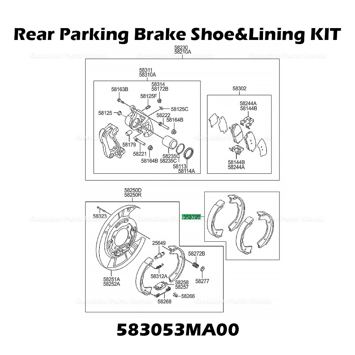 Genuine Rear Parking Brake Shoe & Lining KIT 583053MA00 for Hyundai Genesis