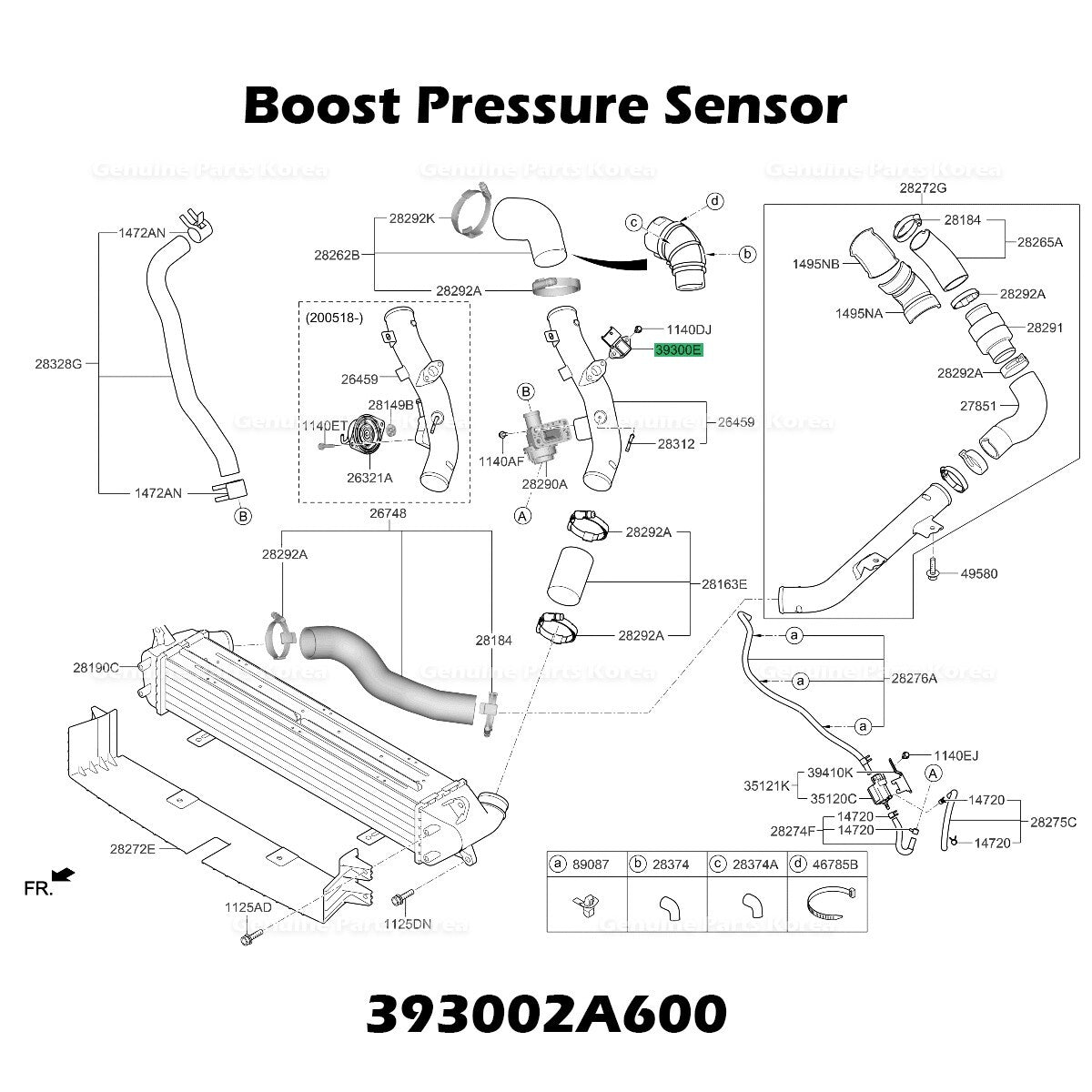 Genuine Boost Pressure Sensor 393002A600 for Hyundai Elantra Tucson Kia Forte
