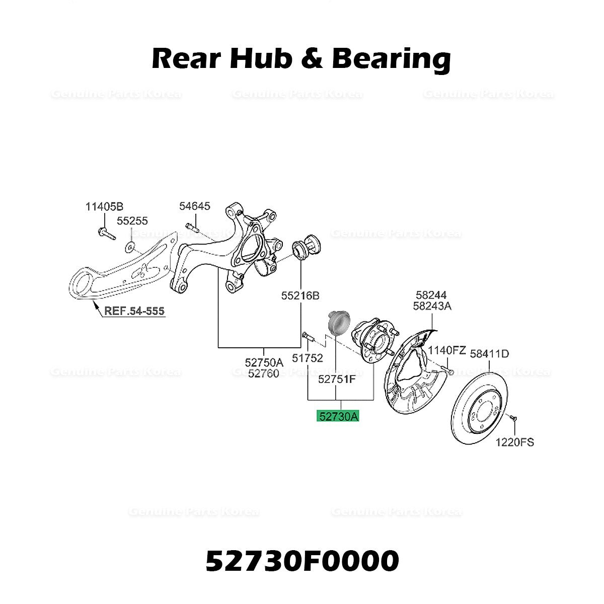 Genuine Rear Hub & Bearing 52730F0000 for Hyundai Elantra Ioniq Kia Forte