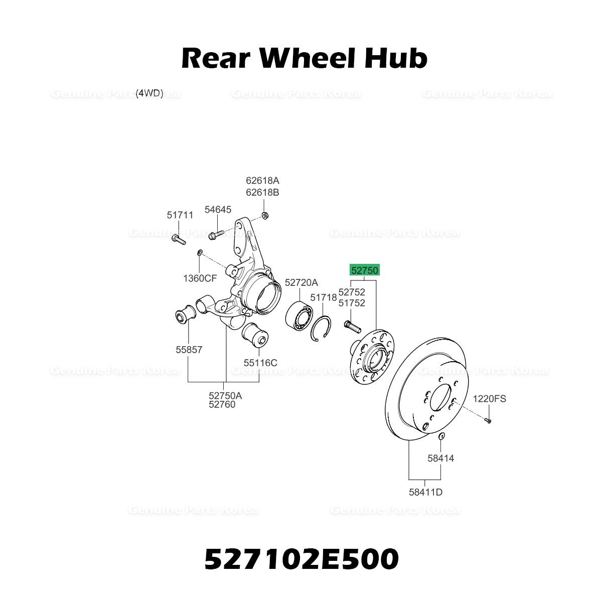 Genuine Rear Wheel Hub 527102E500 for Hyundai Tucson Kia Sportage