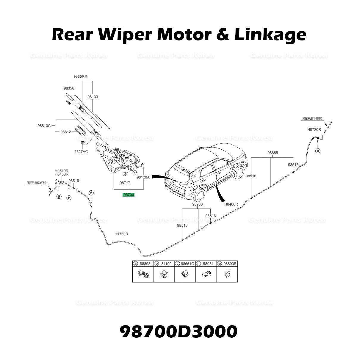 Genuine Rear Wiper Motor & Linkage 98700D3000 for Hyundai Tucson