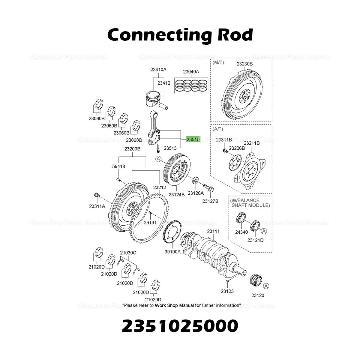 Genuine Connecting Rod 2351025000 for Hyundai Tucson Kia Forte