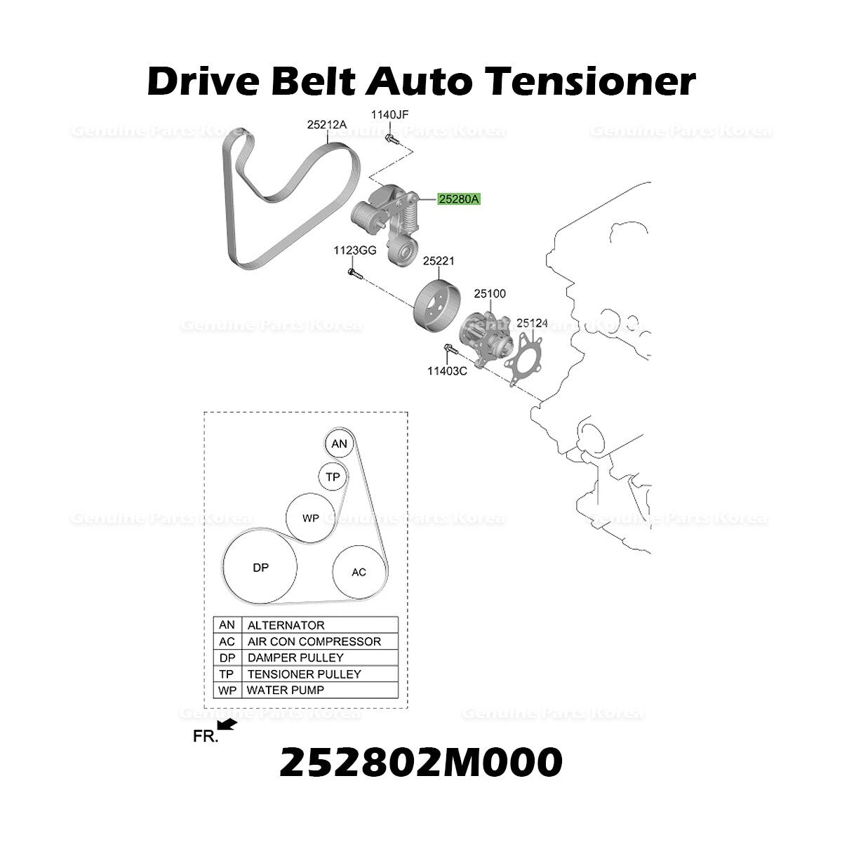 GenuineDrive Belt Auto Tensioner 252802M000 for Hyundai Accent Venue Kia Rio