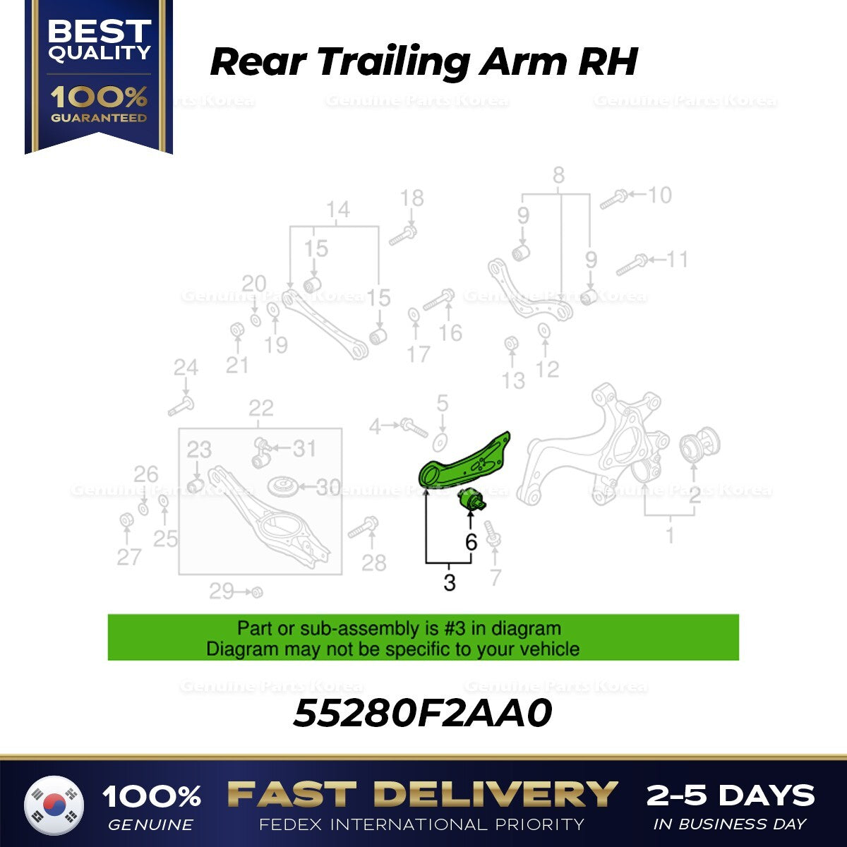 Genuine Rear Trailing Arm RH 55280F2AA0 for Hyundai Elantra Kia Forte