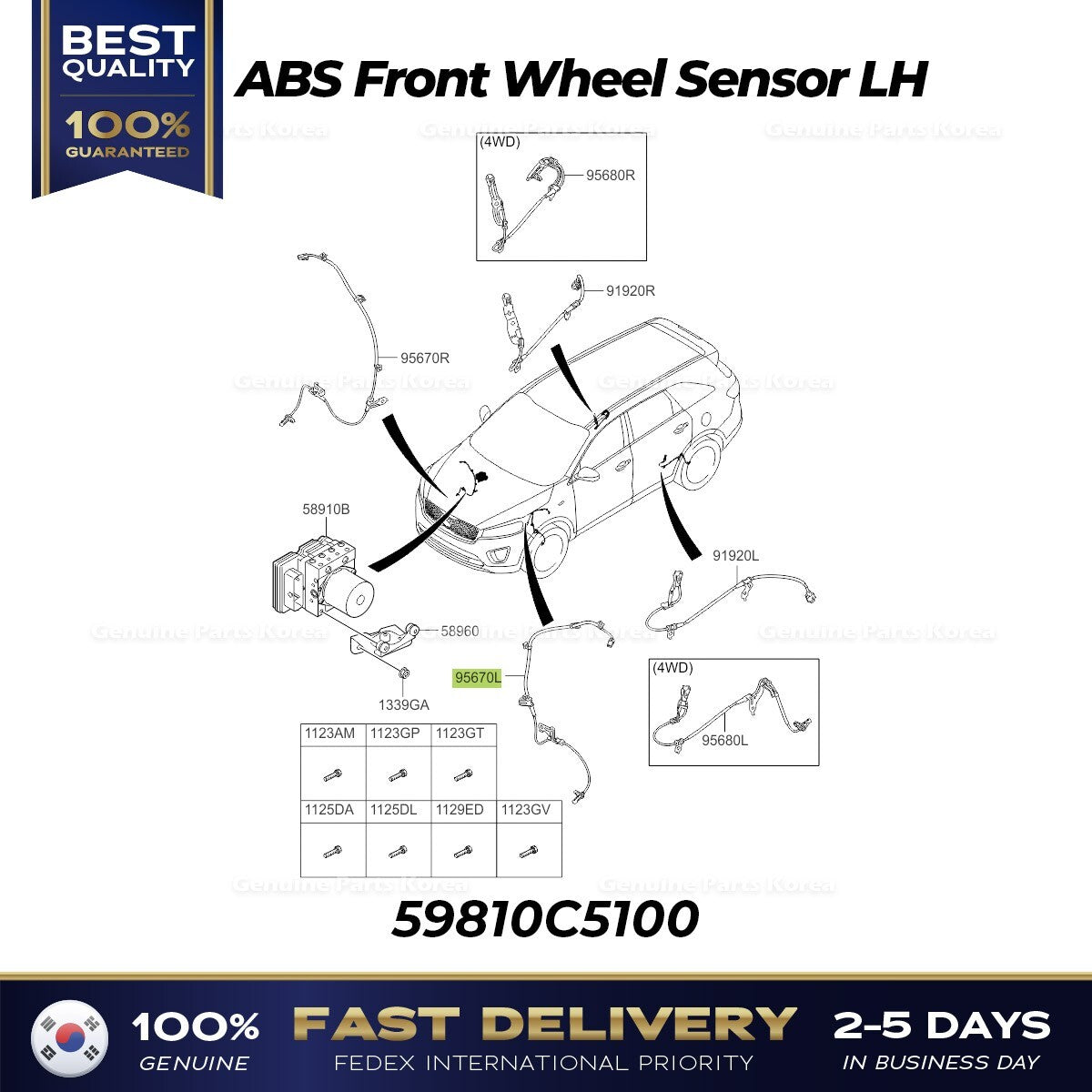 Genuine ABS Front Wheel Sensor LH 59810C5100 for Kia Sorento