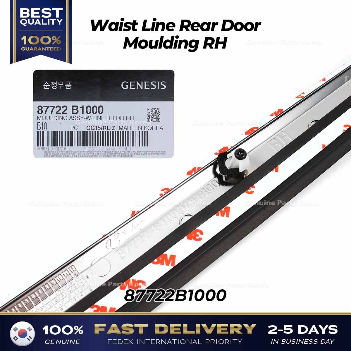 Genuine Waist Line Rear Door Moulding RH 87722B1000 for Hyundai Genesis G80