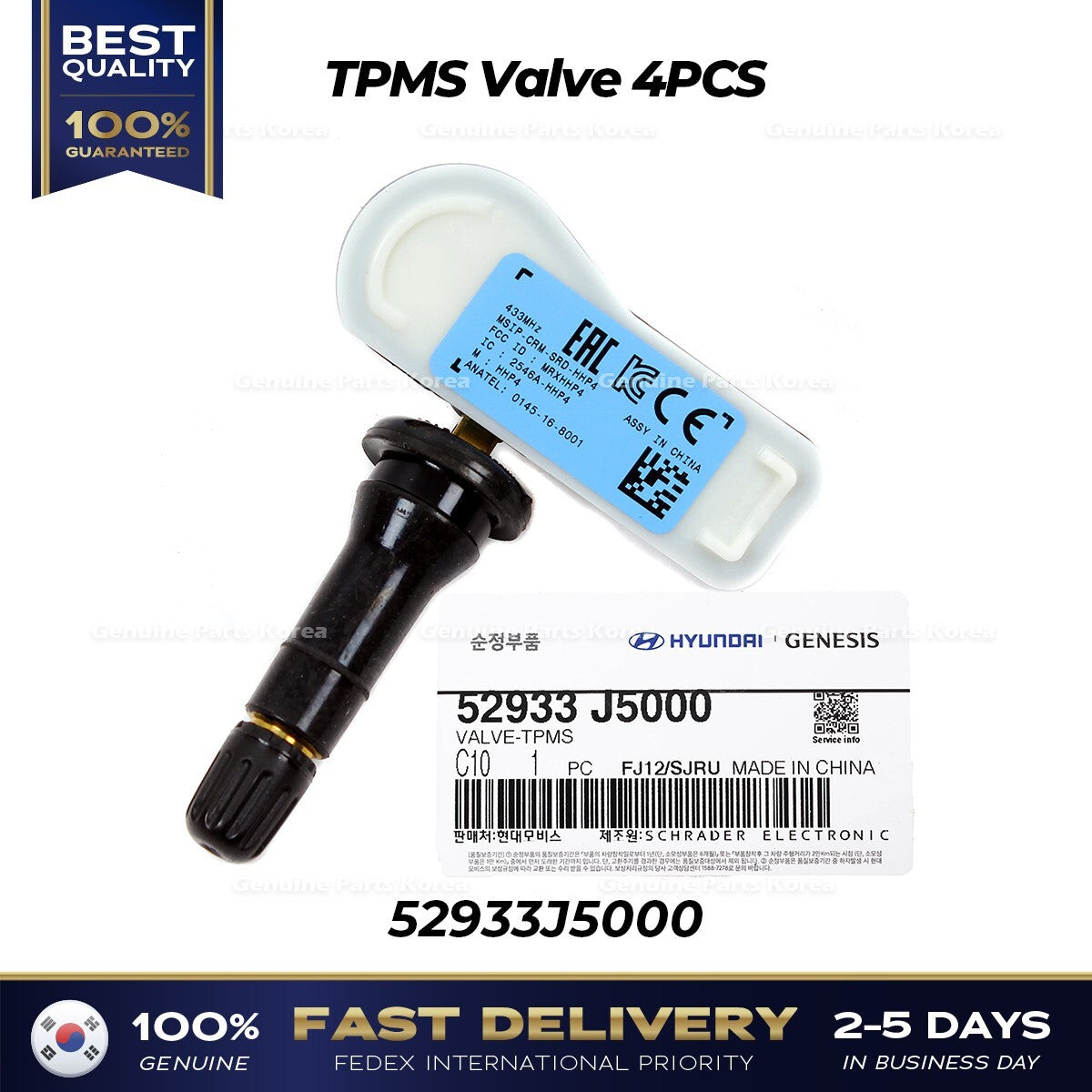 Genuine TPMS Valve 4PCS 52933J5000 for Hyundai Genesis G70 Kia Stinger