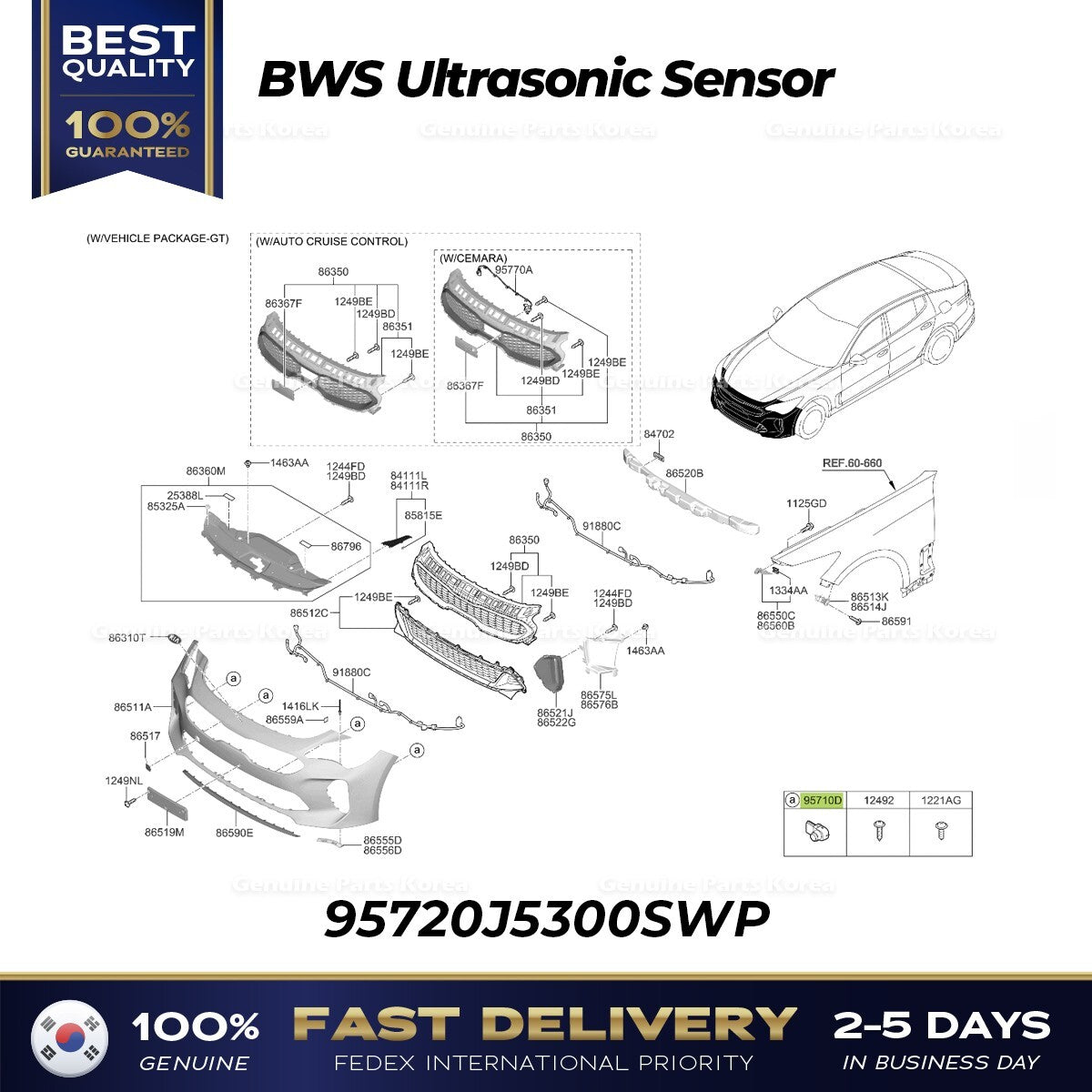 Genuine BWS Ultrasonic Sensor 95720J5300SWP for Kia Stinger