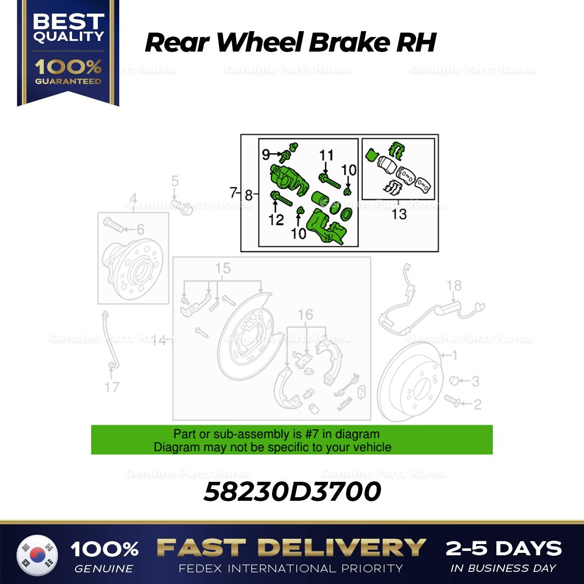 Genuine Rear Wheel Brake RH 58230D3700 for Kia Sportage