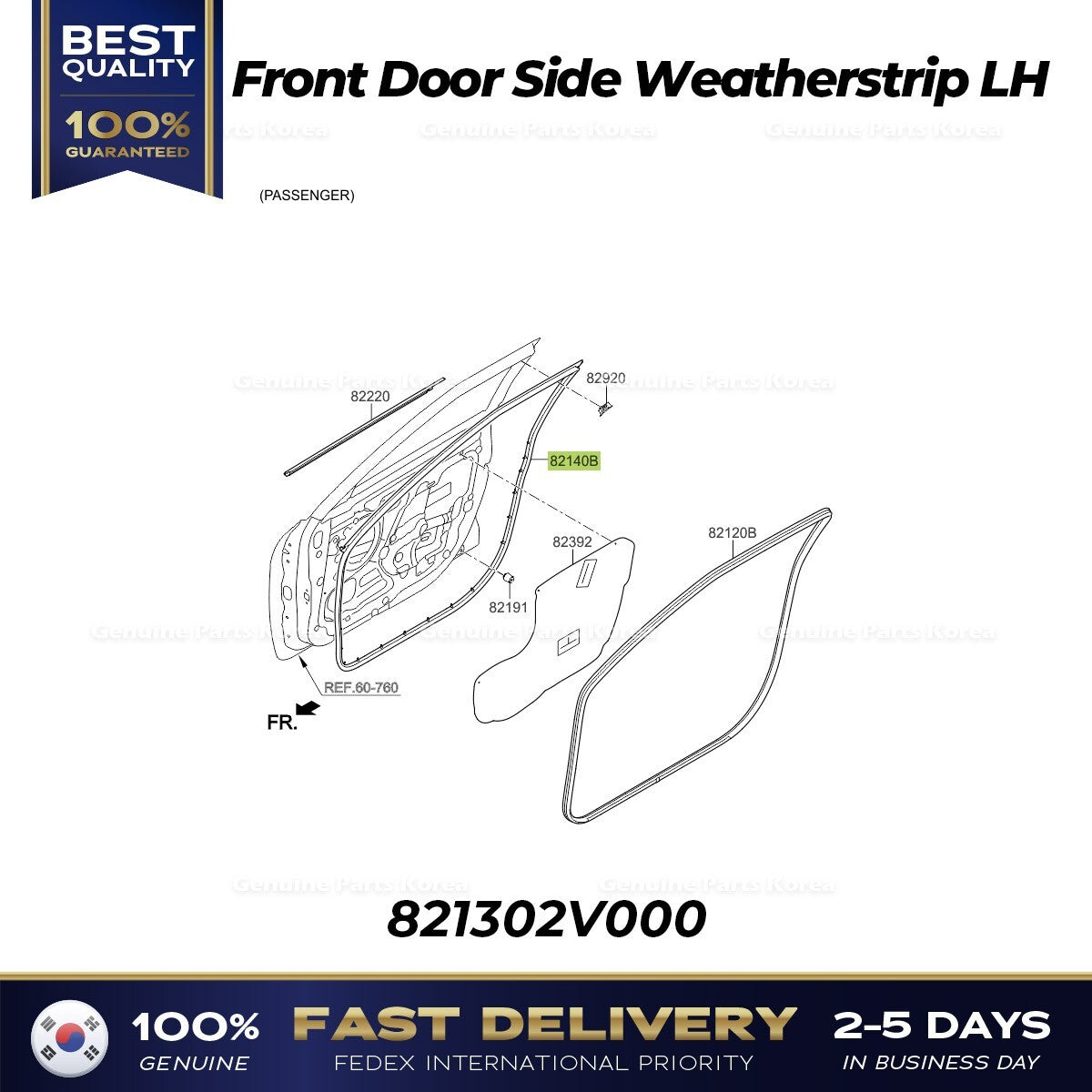 Genuine Front Door Side Weatherstrip RH 821402V000 for Hyundai Veloster