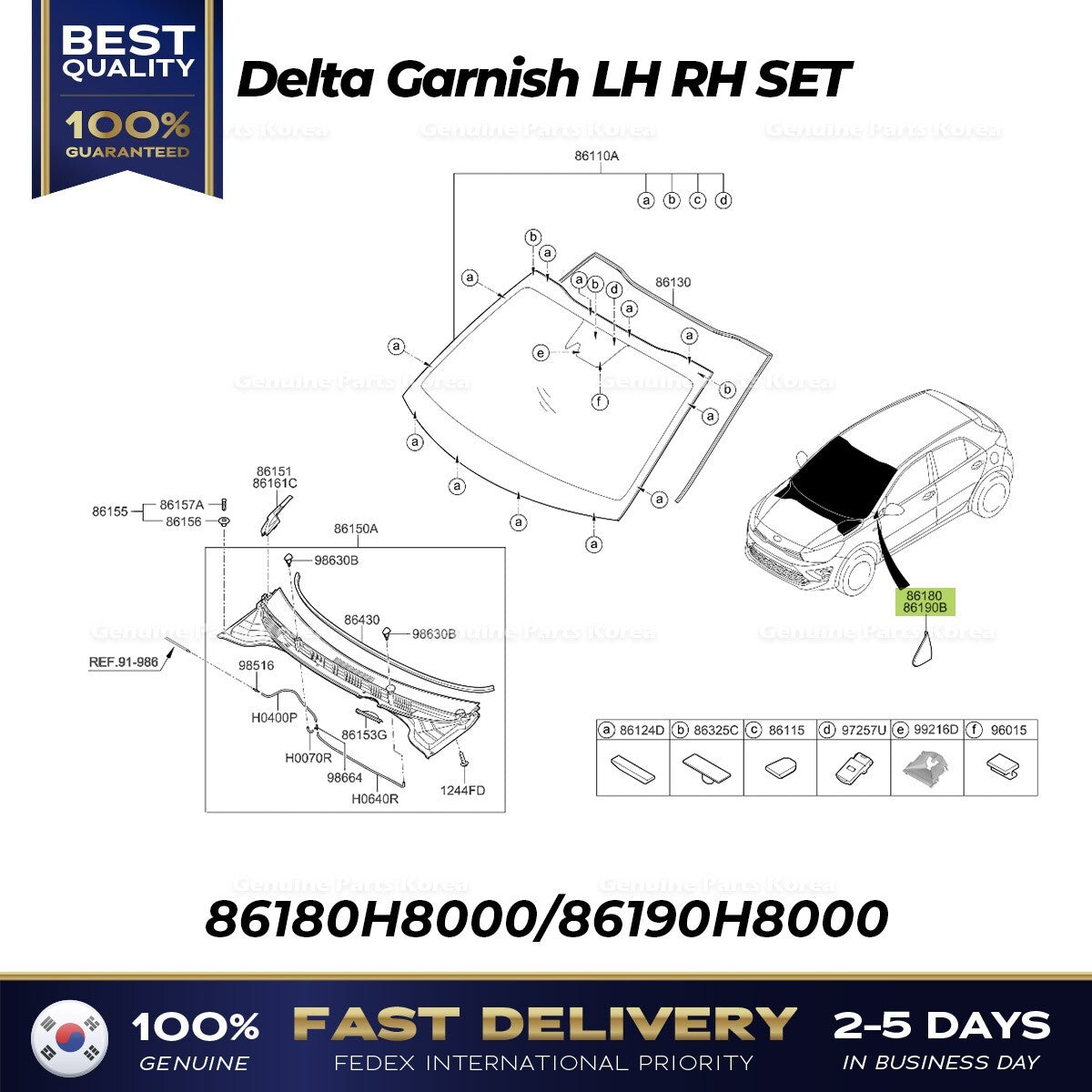 Genuine Delta Garnish LH RH SET 86180H8000 86190H8000 for Kia Rio