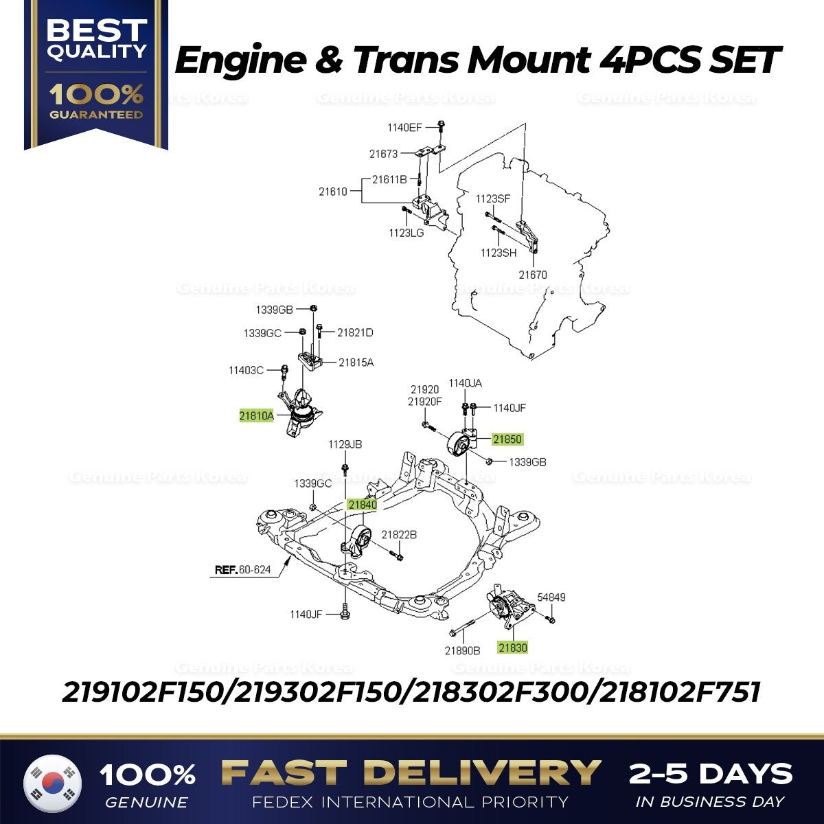 Genuine Engine & Trans Mount 4PCS SET for Kia Spectra