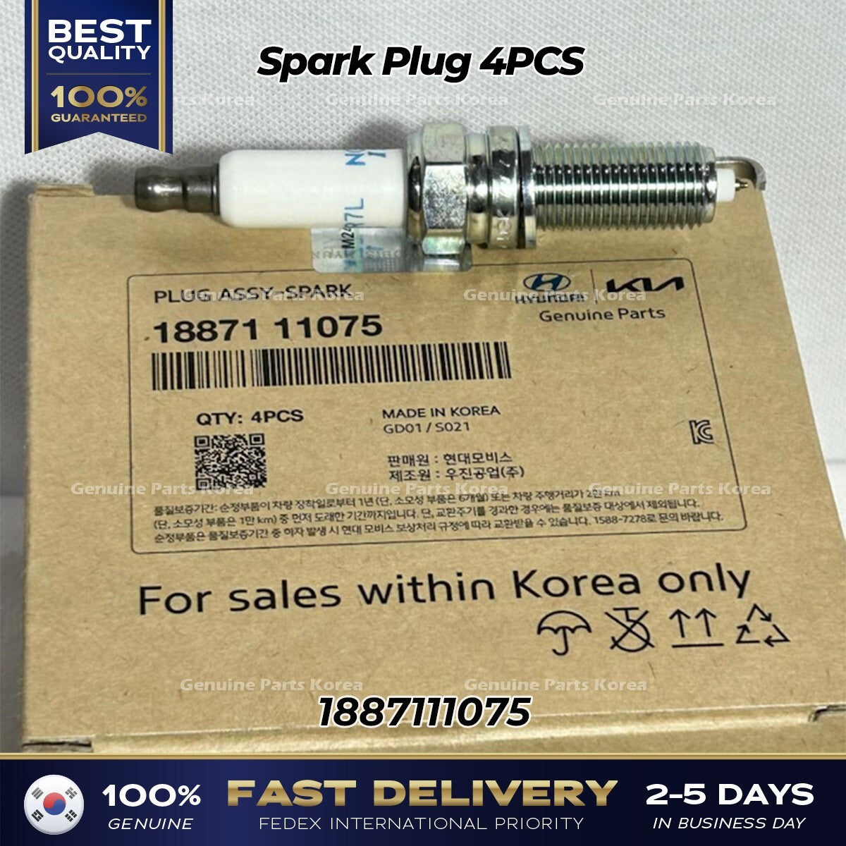 Genuine Spark Plug 4PCS 1887111075 for Hyundai Elantra Kona Kia Niro