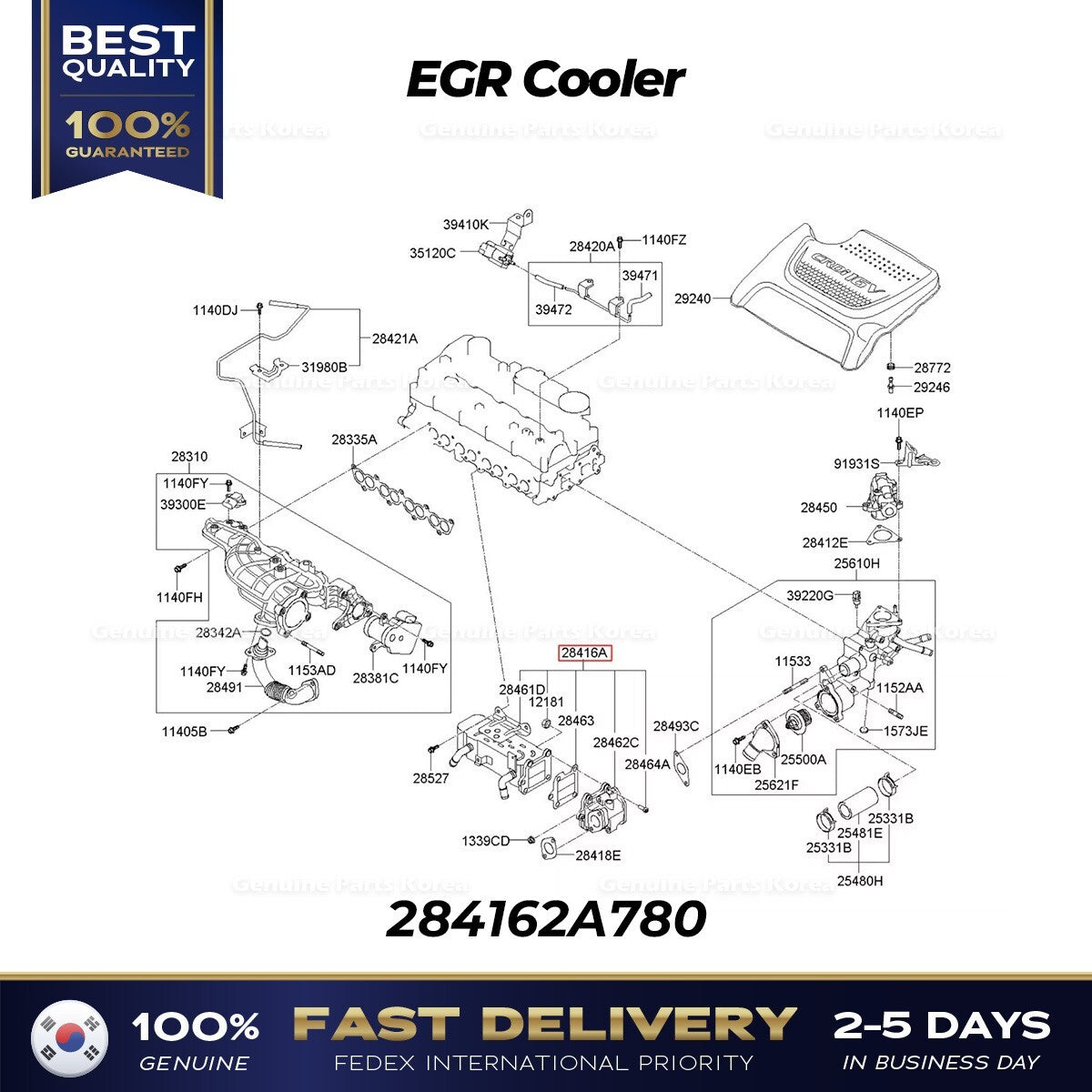 Genuine EGR Cooler 284162A780 for Hyundai Accent Kona