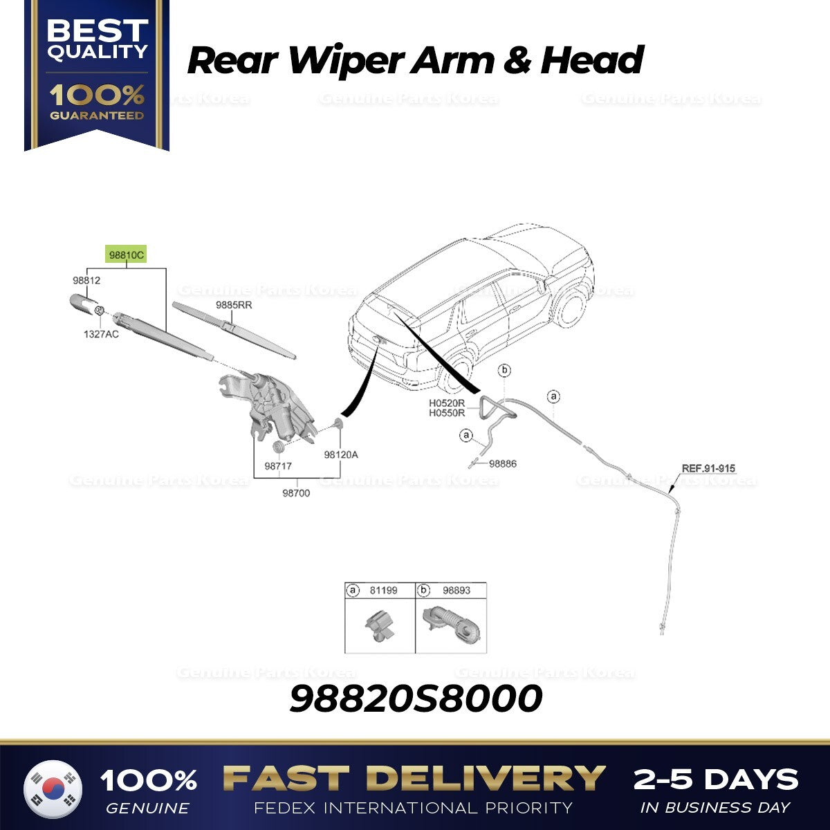 Genuine Rear Wiper Arm & Head 98820S8000 for Hyundai Palisade