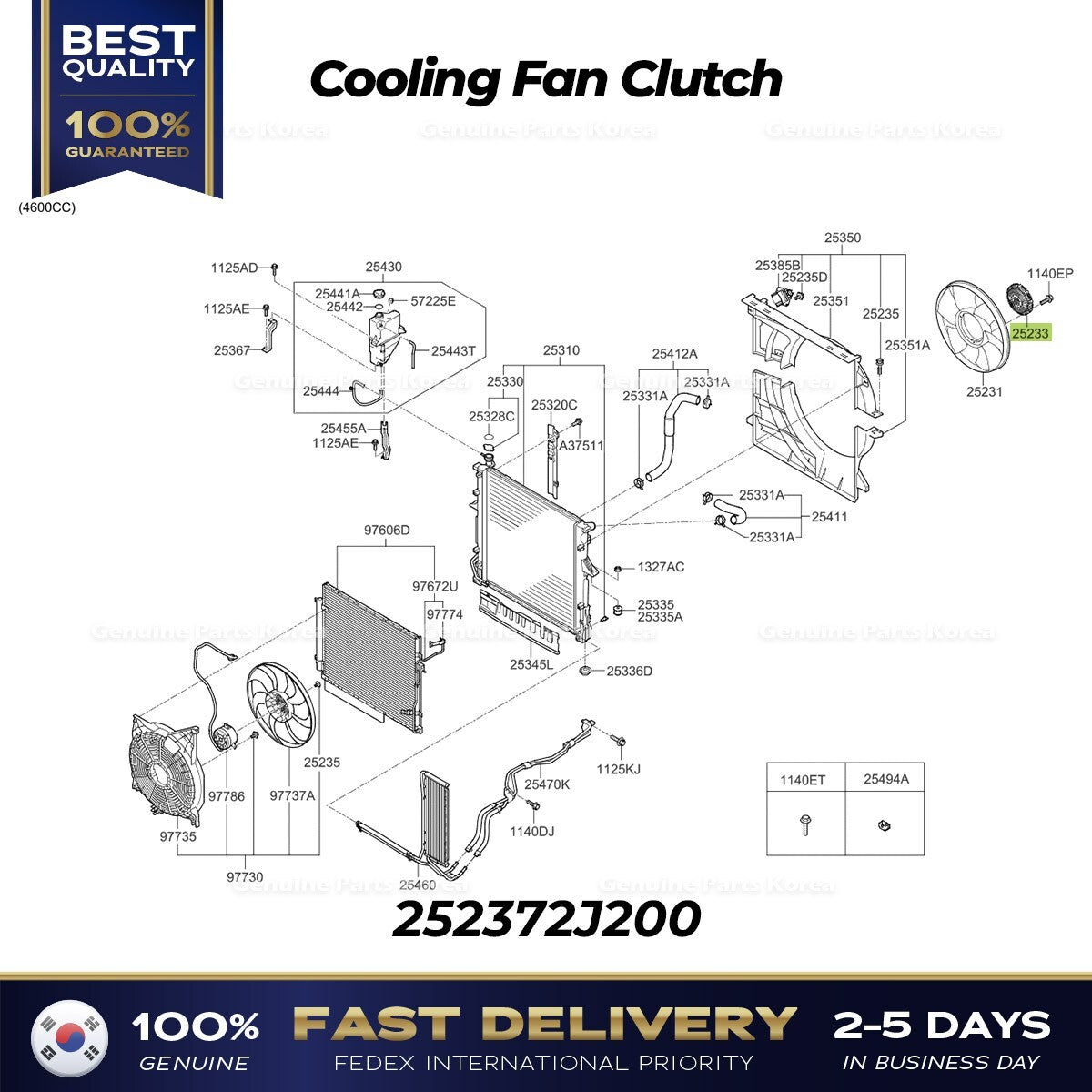 Genuine Cooling Fan Clutch 252372J200 for Kia Borrego