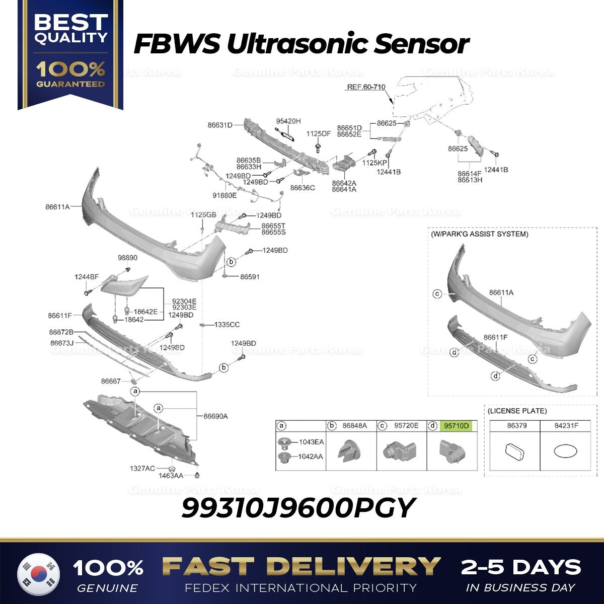 Genuine FBWS Ultrasonic Sensor 99310J9600PGY for Hyundai Kona Electric
