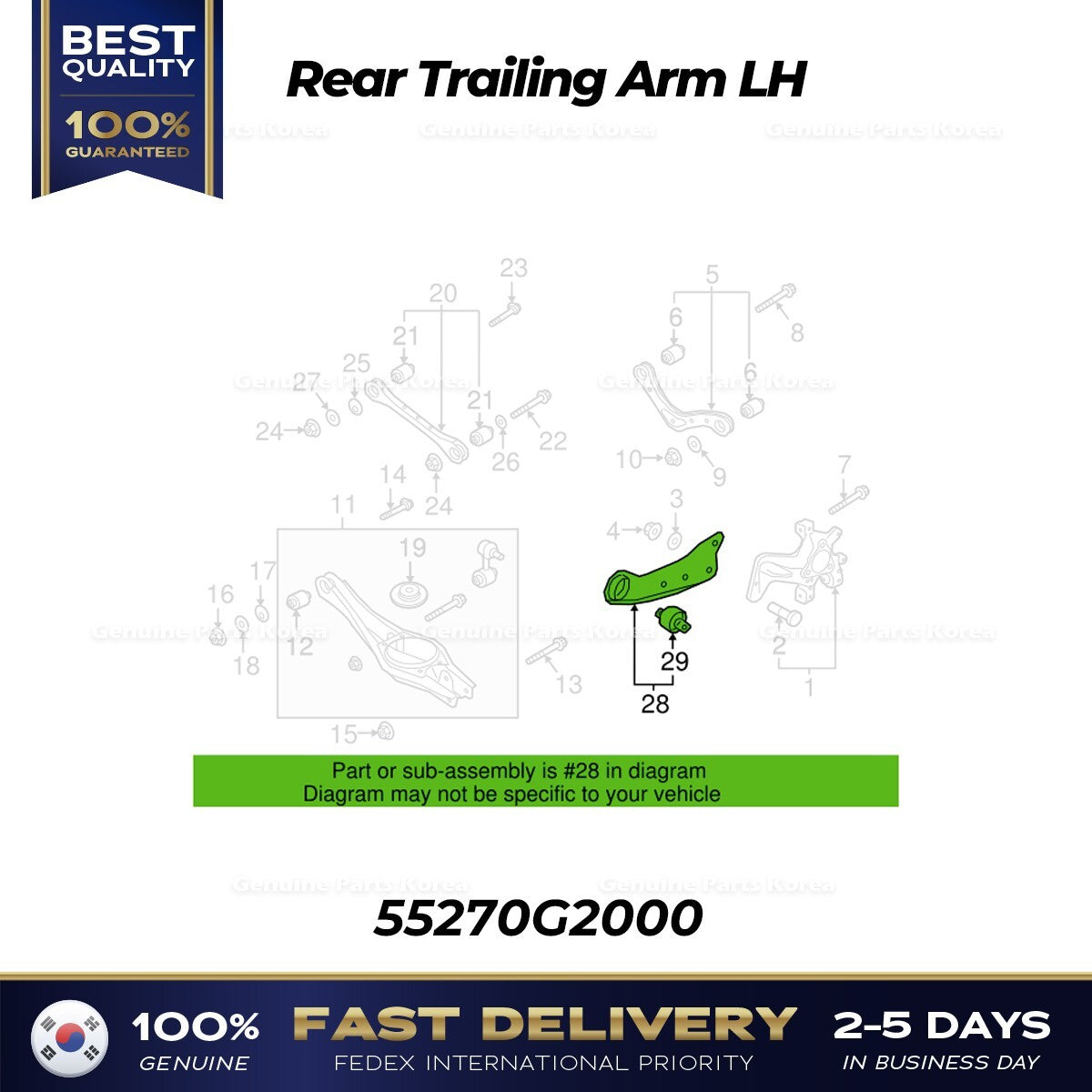 Genuine Rear Trailing Arm LH 55270G2000 for Hyundai Ioniq Kia Niro