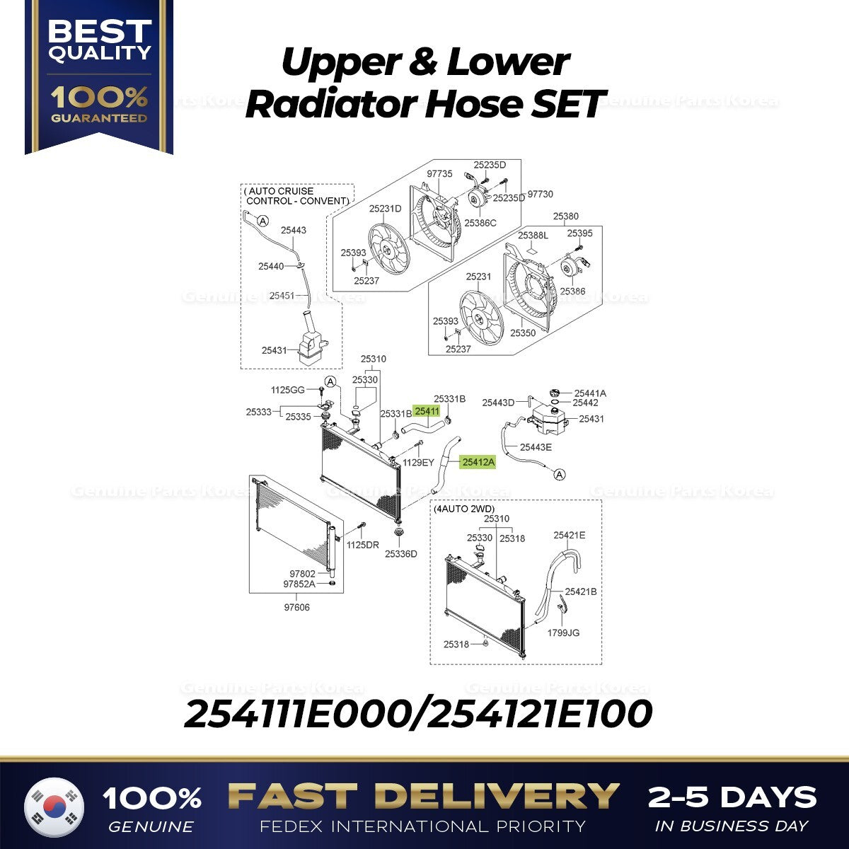 Genuine Upper & Lower Radiator Hose SET for Hyundai Accent