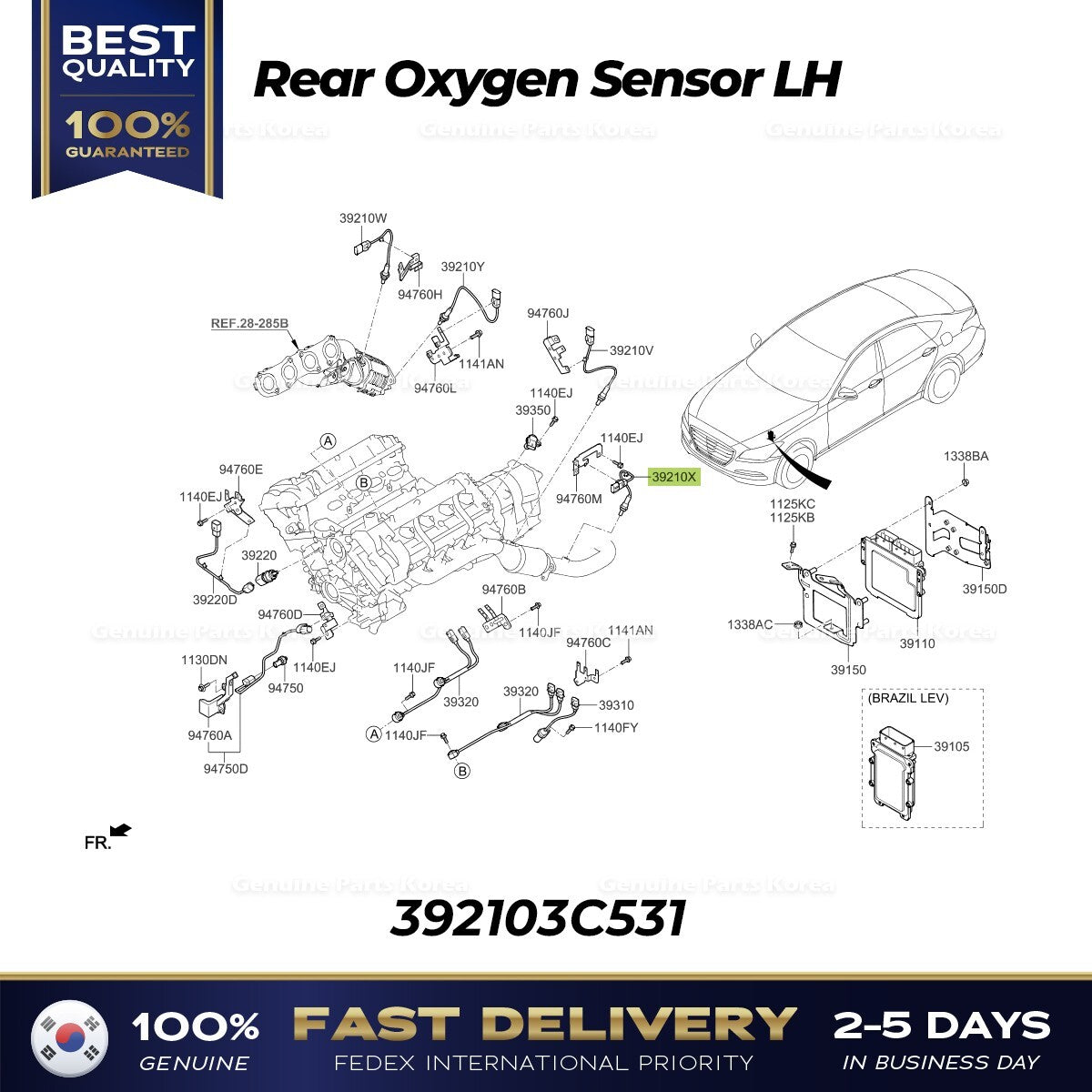 Genuine Rear Oxygen Sensor LH 392103C531 for Hyundai Genesis