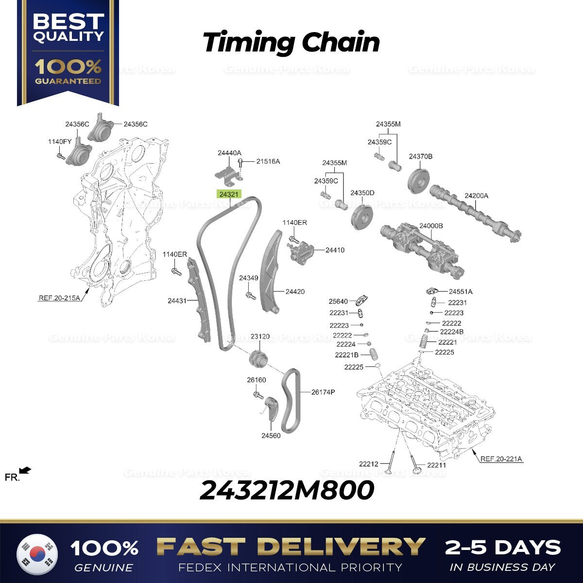 Genuine Timing Chain 243212M800 for Hyundai Elantra Kona Kia K5 Sorento