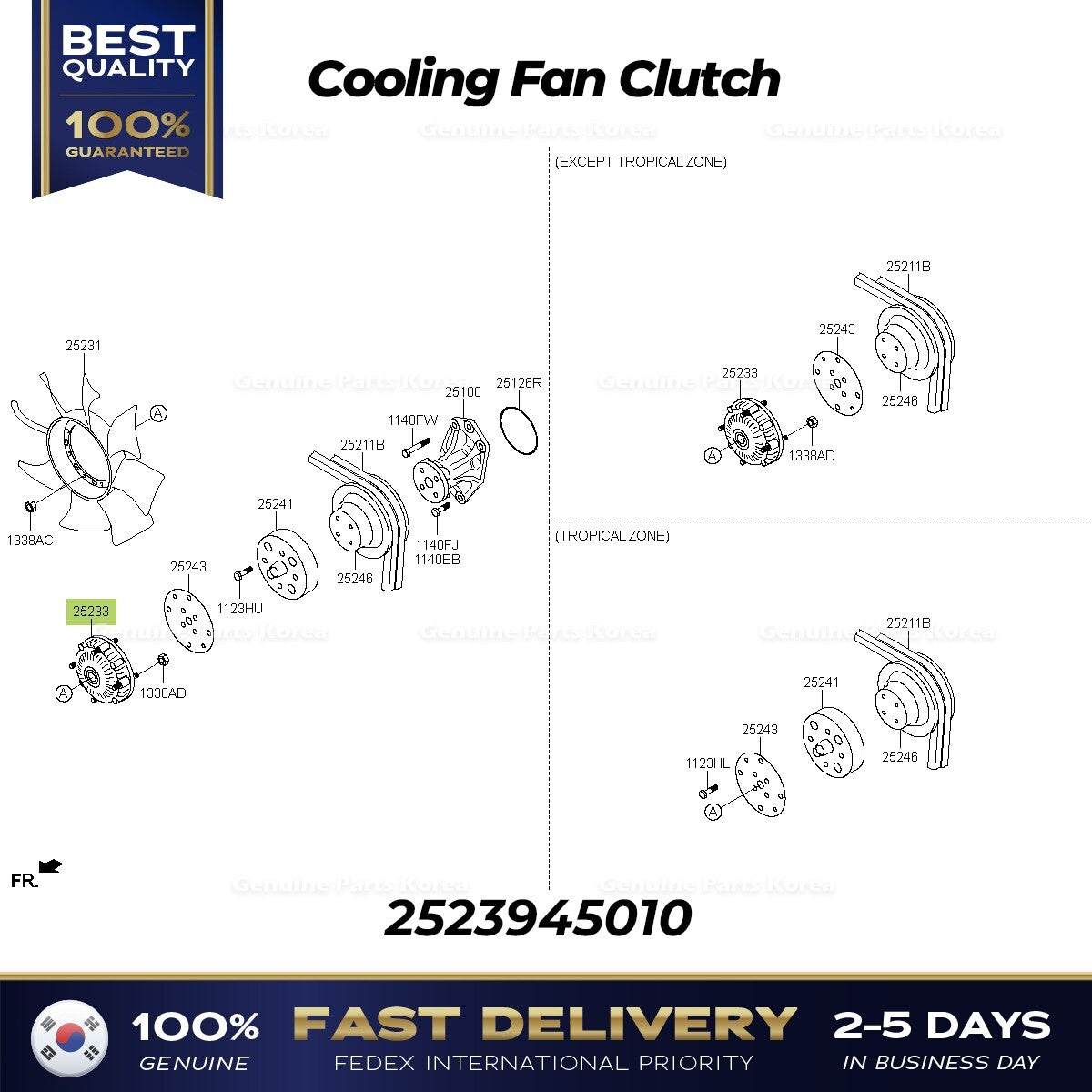 Genuine Cooling Fan Clutch 2523945010 for Hyundai Mighty II