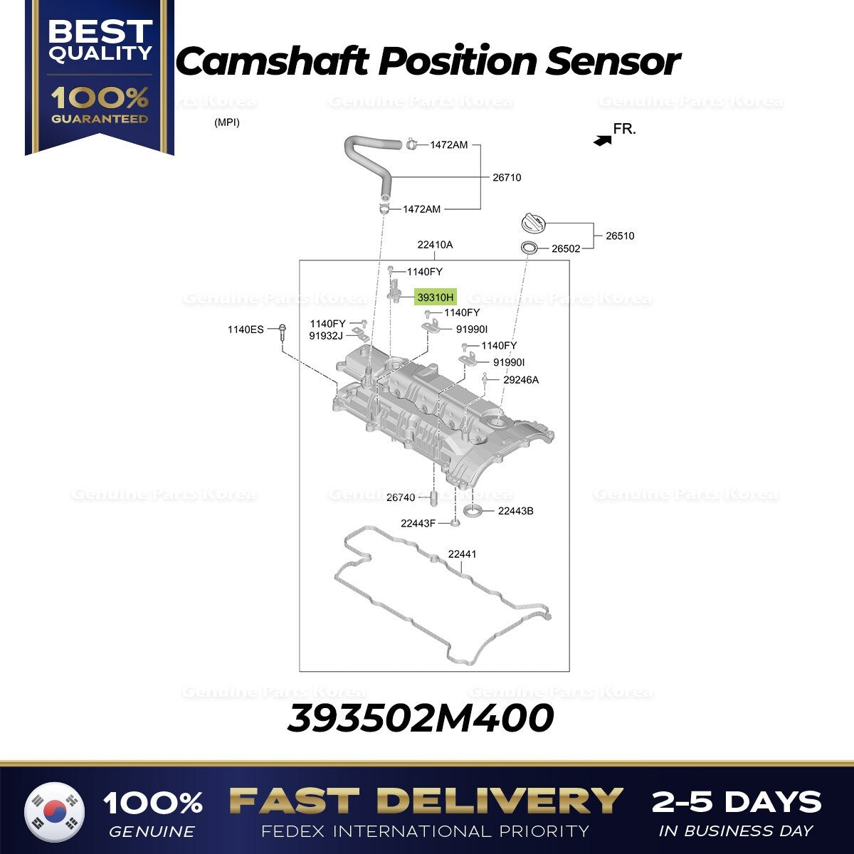 Genuine Camshaft Position Sensor 393502M400 for Hyundai Accent Kona Kia K5