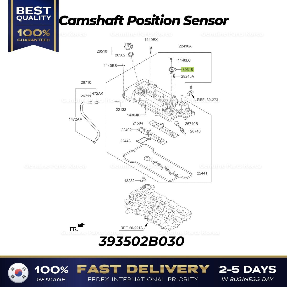 Genuine Camshaft Position Sensor 393502B030 for Hyundai Kia