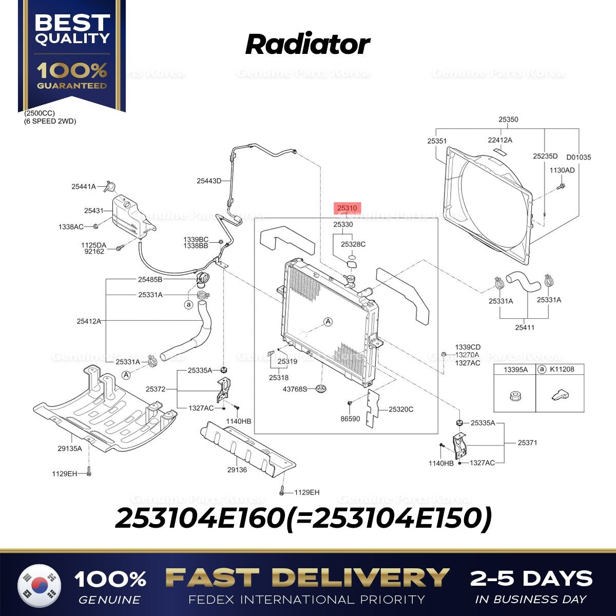Genuine Radiator 253104E160 for Kia Bongo III