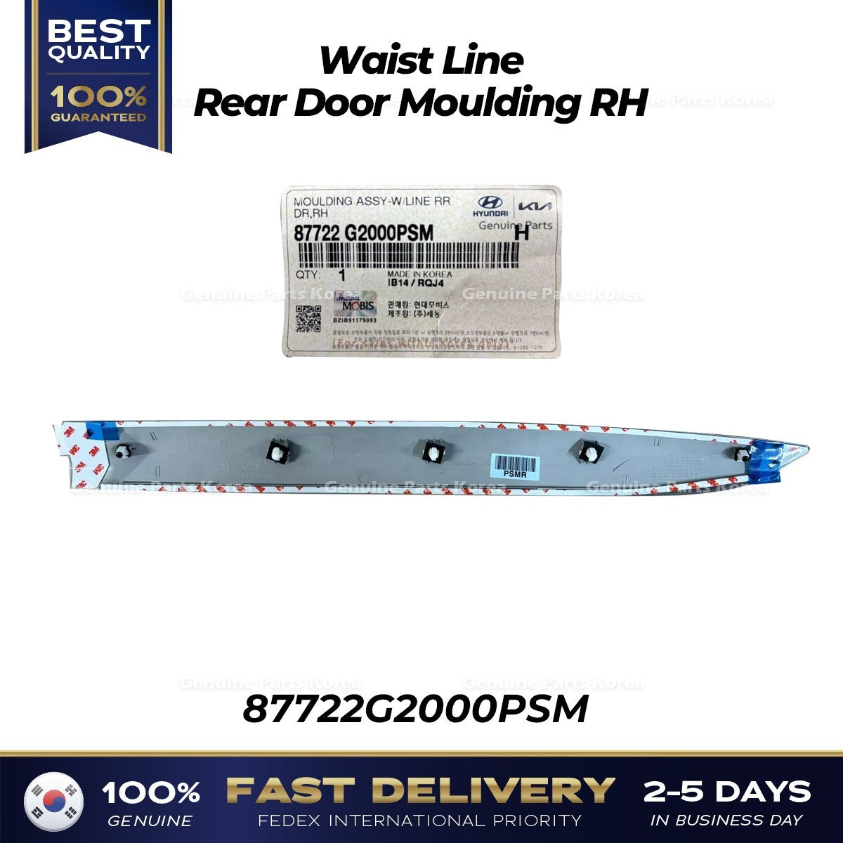 Genuine Waist Line Rear Door Moulding RH 87722G2000PSM for Hyundai Ioniq