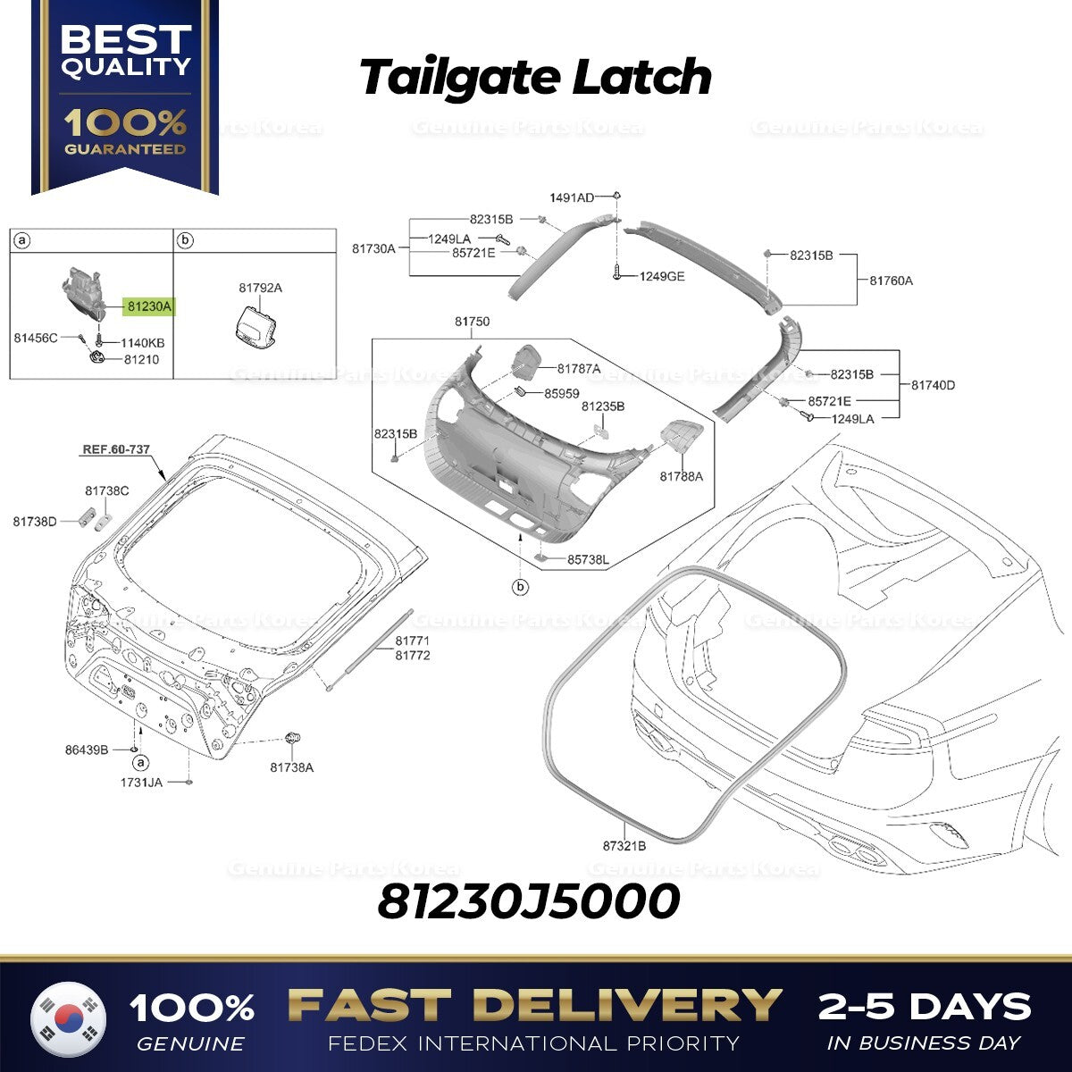 Genuine Tailgate Latch 81230J5000 for Kia Stinger