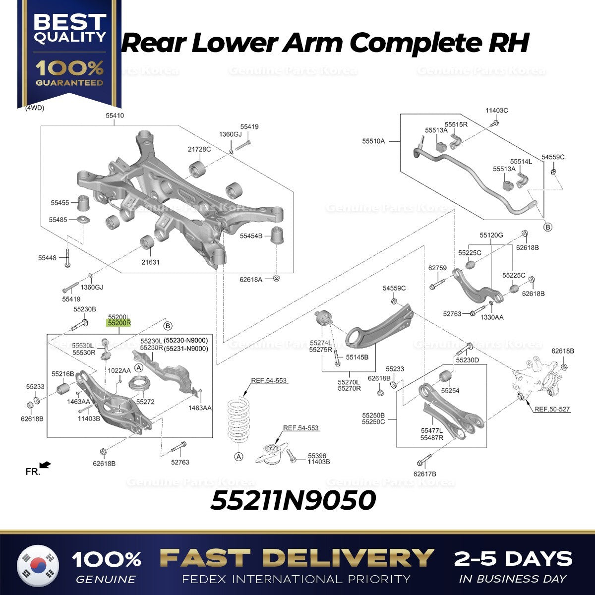 Genuine Rear Lower Arm Complete RH 55211N9050 for Kia Sportage