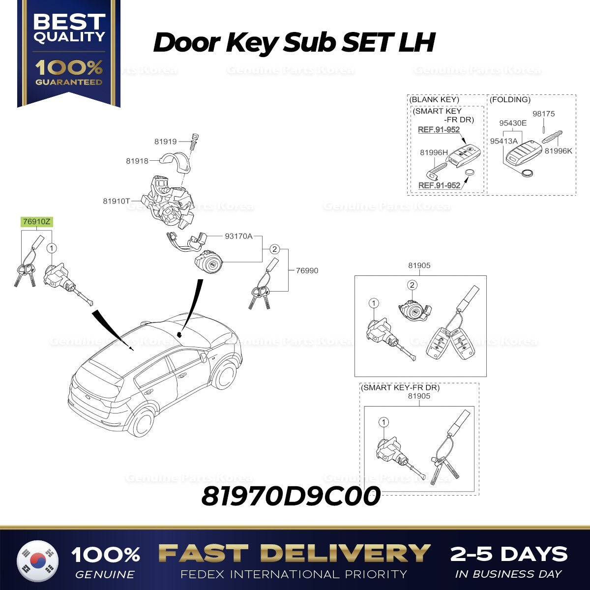 Genuine Door Key Sub SET LH 81970D9C00 for Kia Sportage