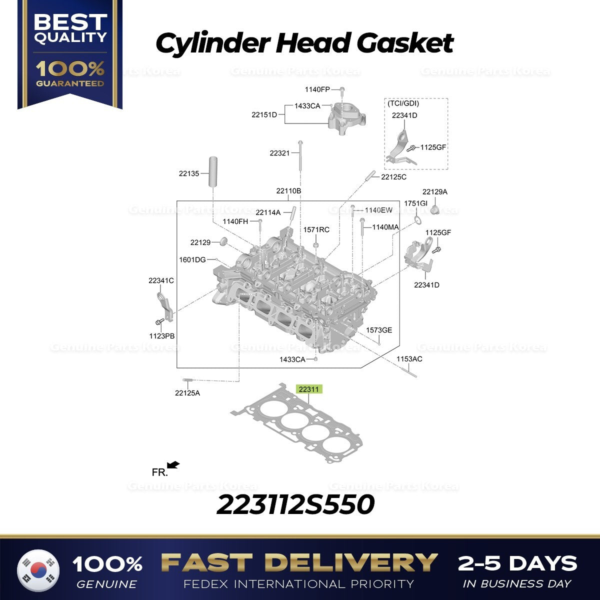 Genuine Cylinder Head Gasket 223112S550 for Hyundai Santa Cruz Kia Sorento