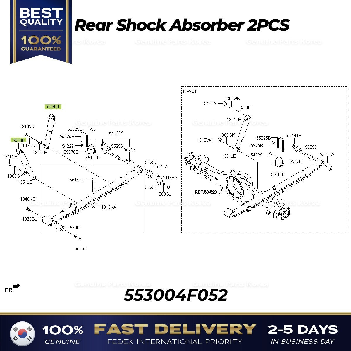 Genuine Rear Shock Absorber 2PCS 553004F052 for Hyundai Porter II