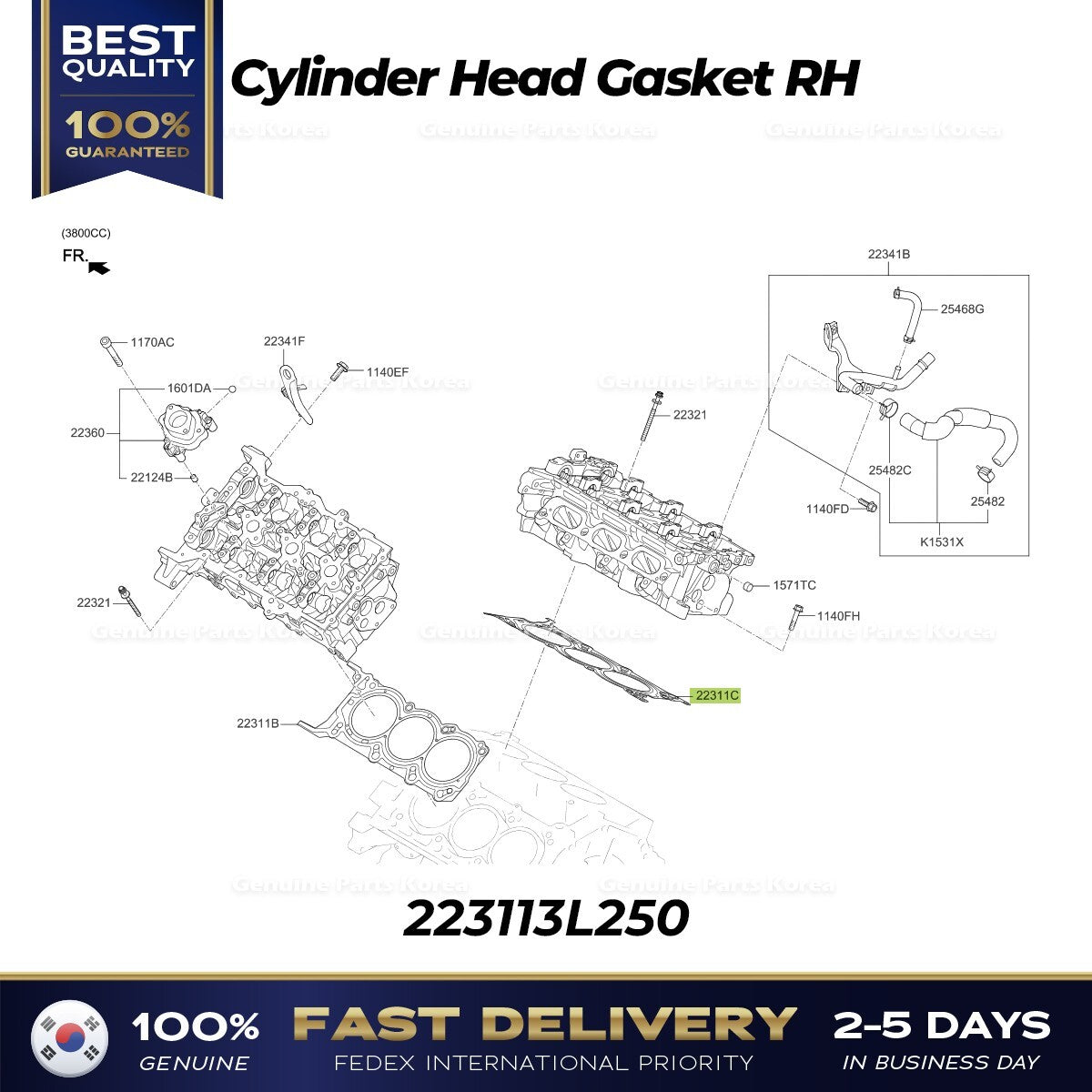 Genuine Cylinder Head Gasket RH 223113L250 for Hyundai Genesis Kia