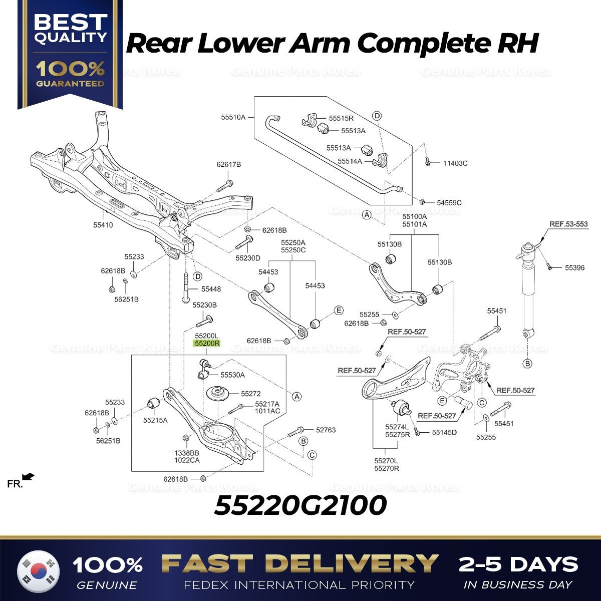 Genuine Rear Lower Arm Complete RH 55220G2100 for Hyundai Ioniq Kia Niro