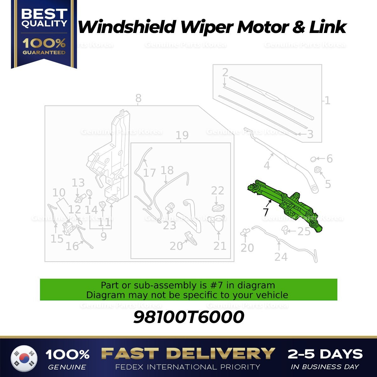 Genuine Windshield Wiper Motor & Link 98100T6000 for Hyundai Genesis GV80