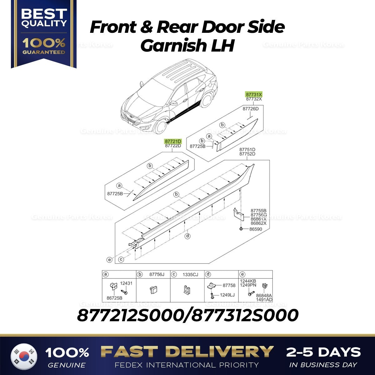 Genuine Front & Rear Door Side Garnish LH for Hyundai Tucson