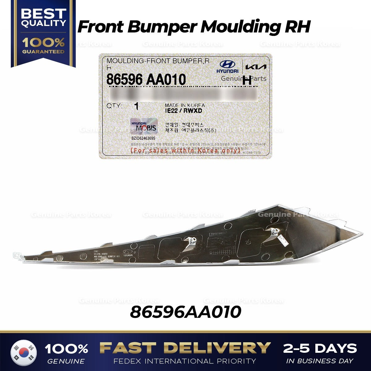 Genuine Front Bumper Moulding RH 86596AA010 for Hyundai Elantra