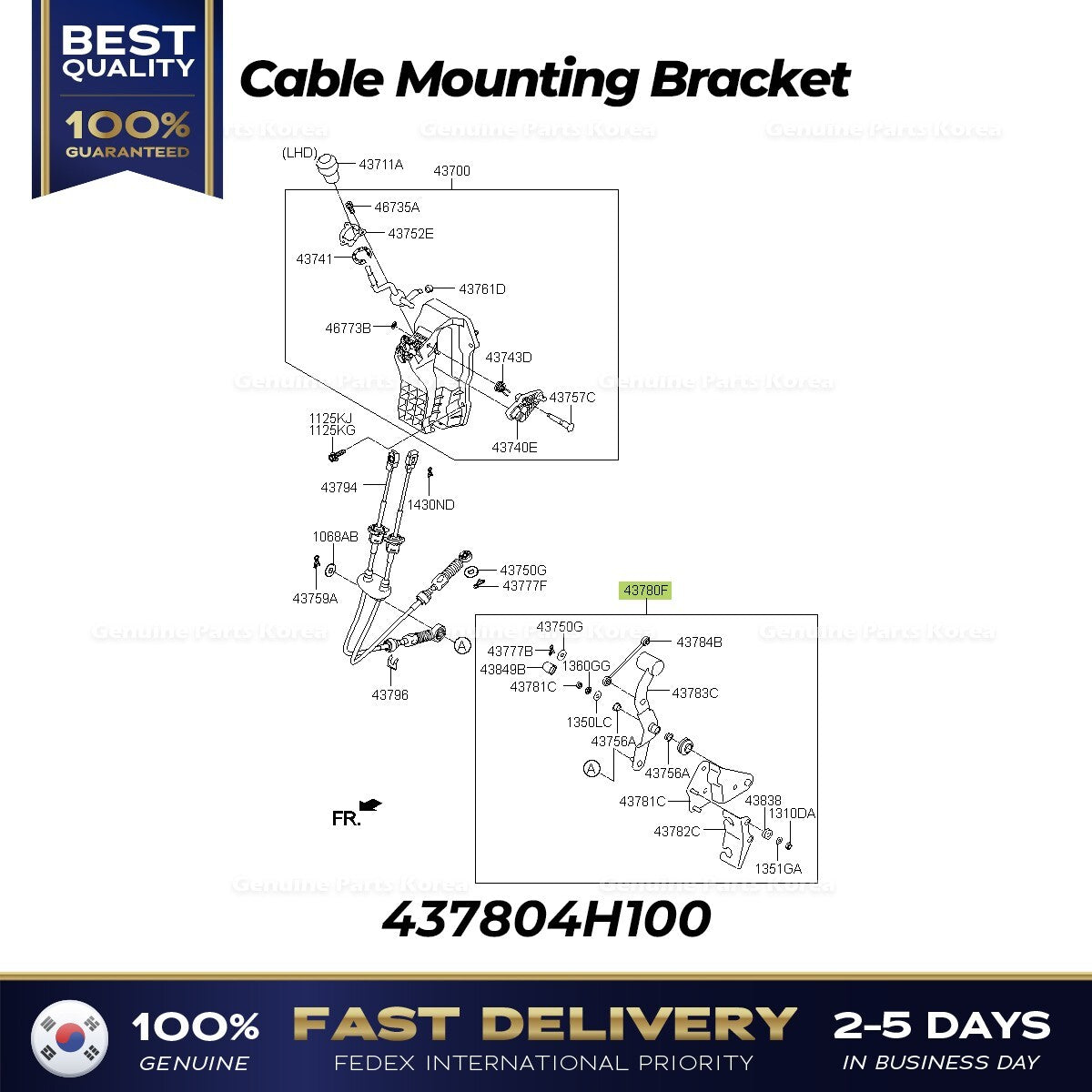 Genuine Cable Mounting Bracket 437804H100 for Hyundai H1 Grand Starex