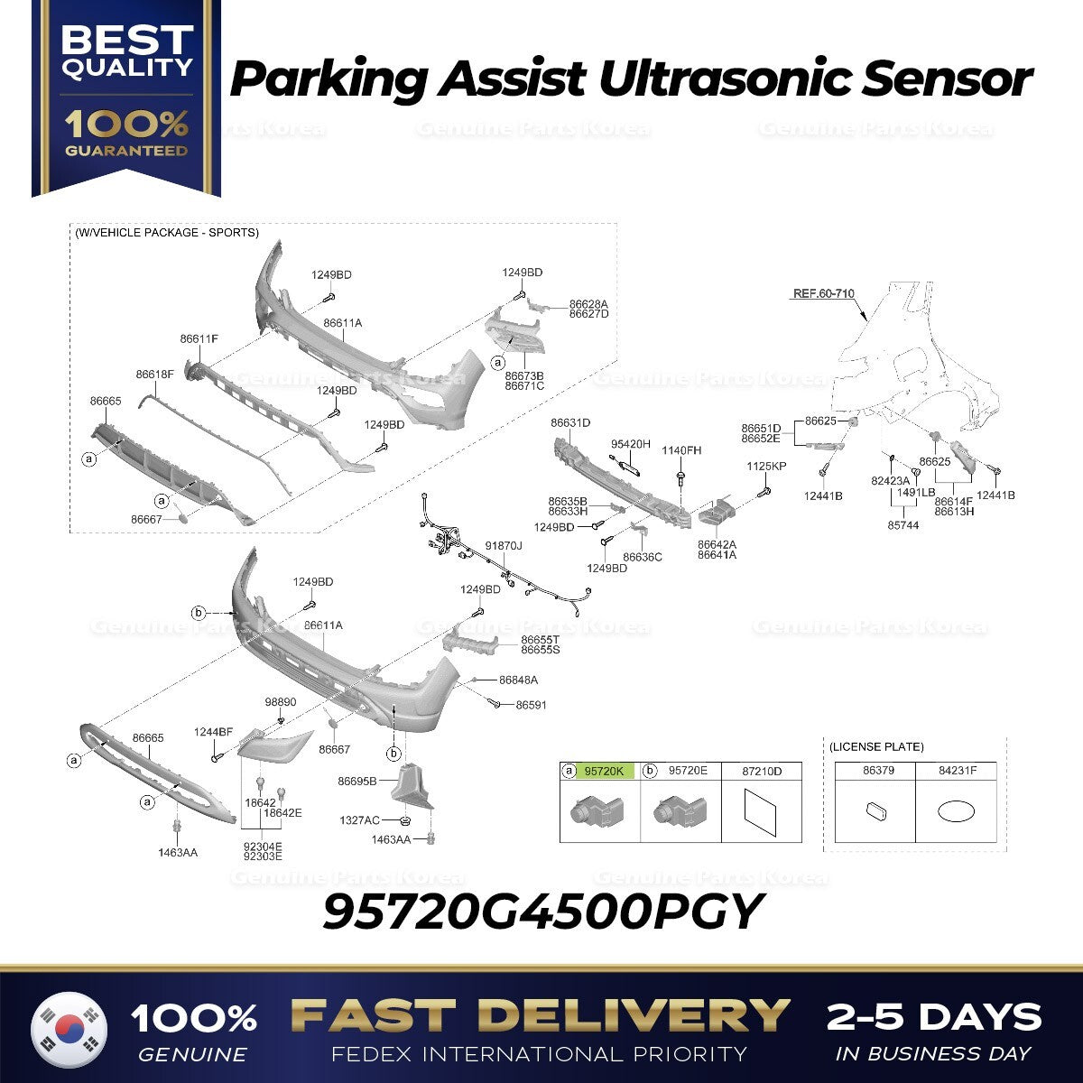 Genuine Parking Assist Ultrasonic Sensor 95720G4500PGY for Hyundai Kona