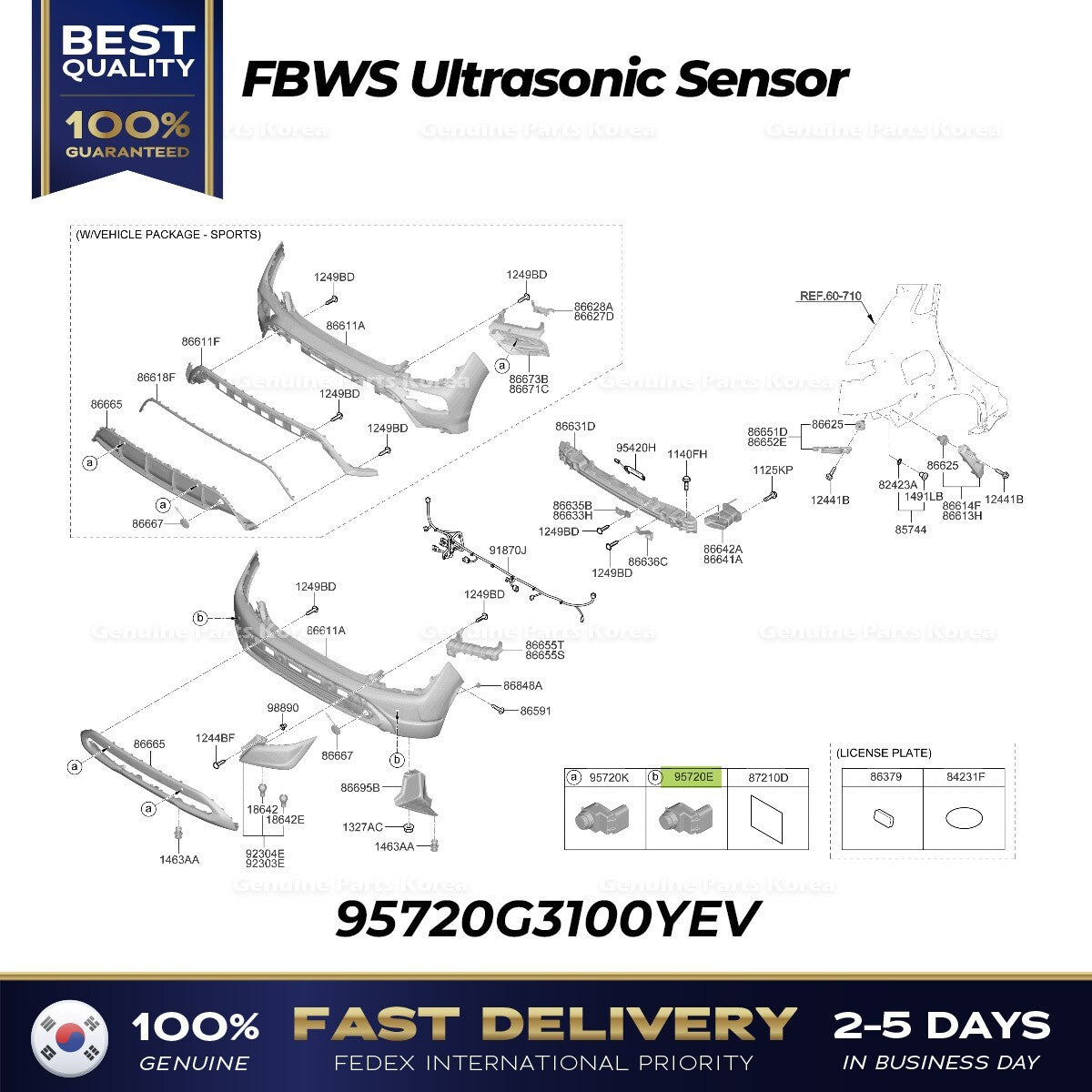 Genuine FBWS Ultrasonic Sensor 95720G3100YEV for Hyundai Kona