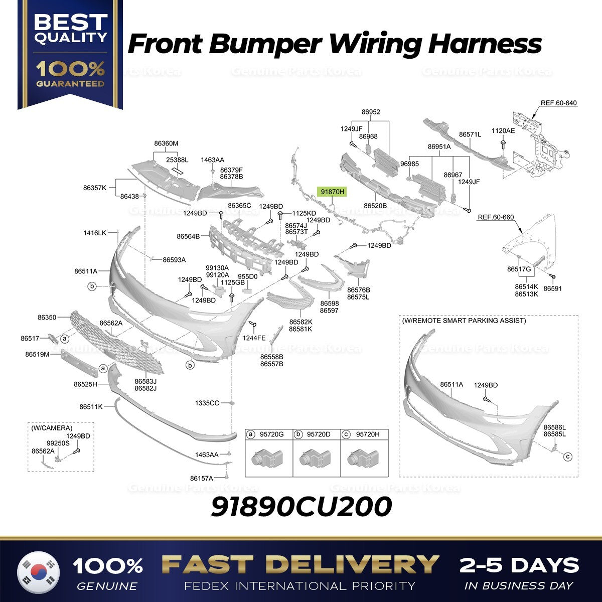 Genuine Front Bumper Wiring Harness 91890CU200 for Hyundai Genesis GV60