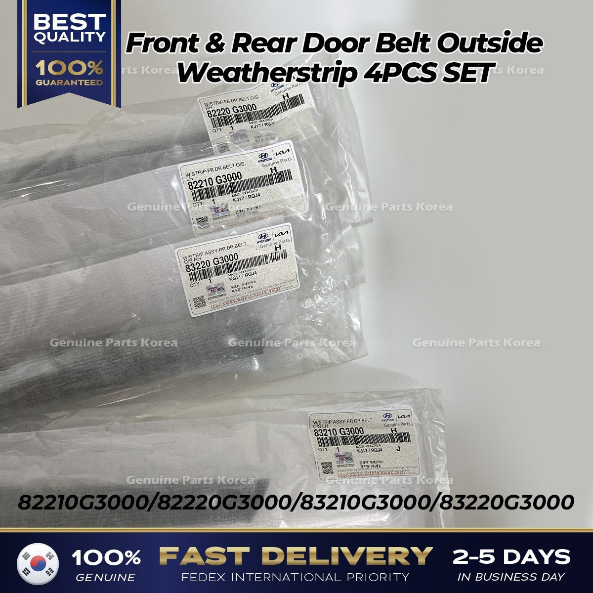 Genuine Front & Rear Door Belt Outside Weatherstrip 4PCS SET for Elantra GT