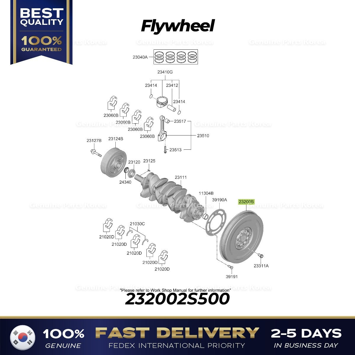Genuine Flywheel 232002S500 for Hyundai Santa Fe Kia K5