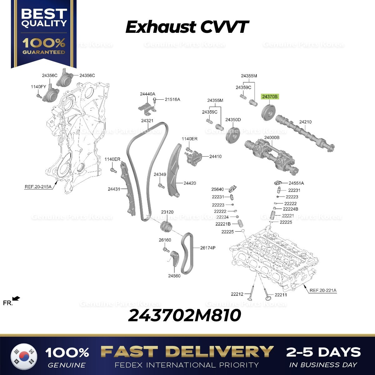 Genuine Exhaust CVVT 243702M810 for Hyundai Elantra Kona Kia K5